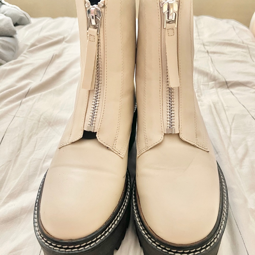 H&M Platform Boots Women size 8 Ivory Faux Leather Round Toe Side Zipper Ankle - Picture 4 of 7